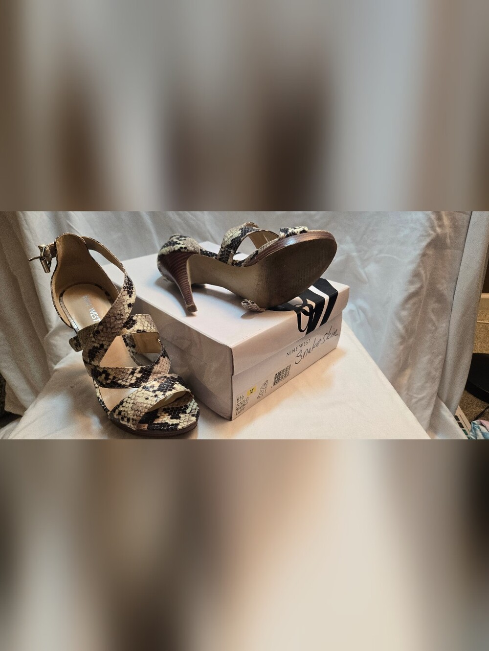 Nine West Snakeskin-Print High Heel Sandals in Beige/Black